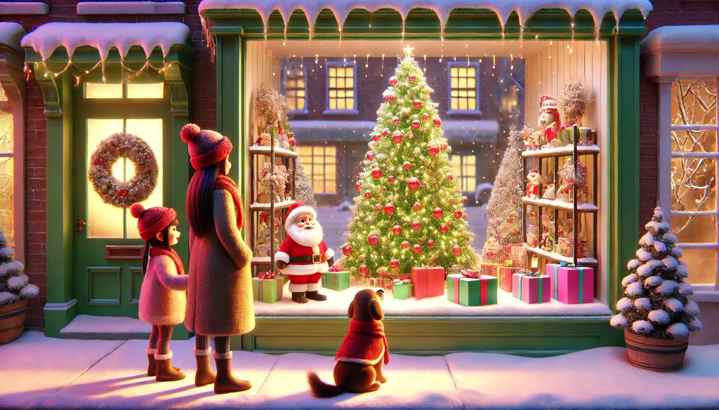 Decoraci贸n y Ambientaci贸n Interactiva para Escaparates de Navidad: Magia que Atrae Clientes 1 Escaparate navide帽o con decoraci贸n tradicional y luces c谩lidas