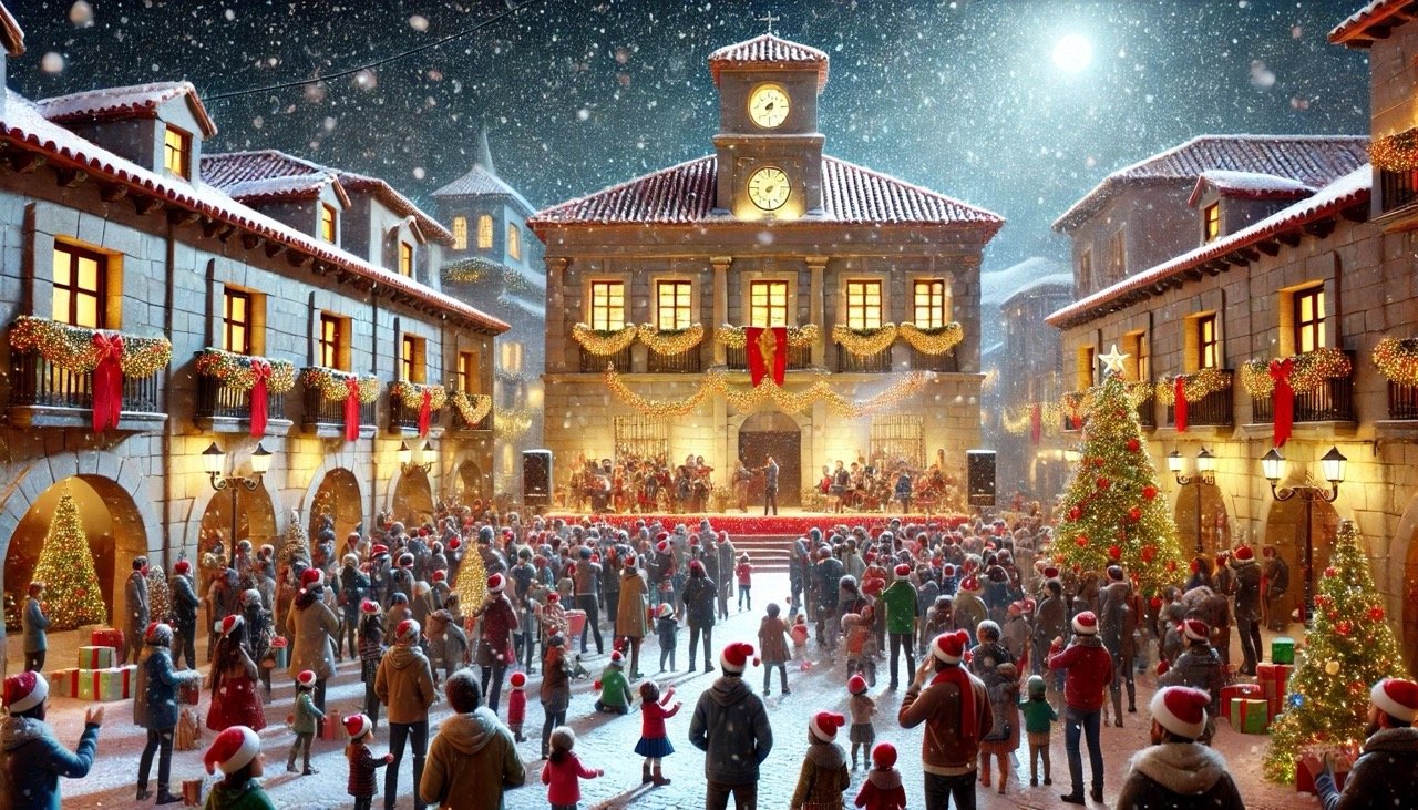 Proyecciones y nevadas artificiales en un pregón de Navidad.