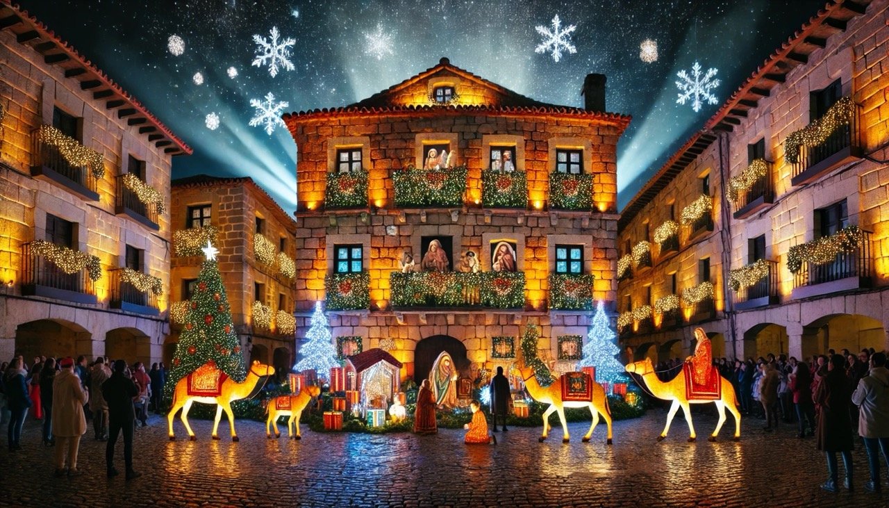 Pregonero anunciando el inicio de la Navidad frente a una audiencia.